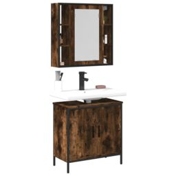 Berkfield Home 2 Piece Bathroom Furniture Set Smoked Oak Engineered Wood in Brown - thumbnail 1