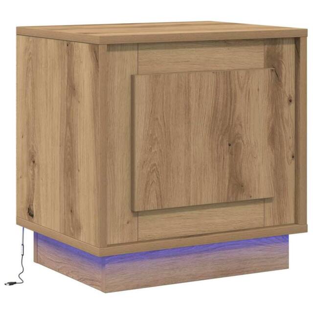 Berkfield Home Bedside Cabinet with LED Lights Artisan Oak 44x34, 5x45 cm in Brown - image 1