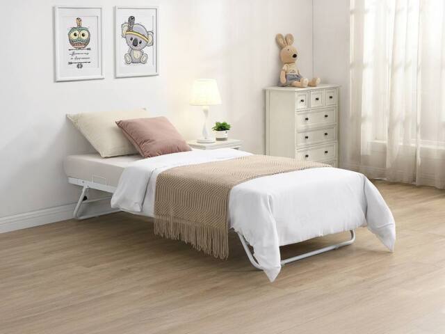 Vente-unique Folding Guest Bed - 90 X 190 Cm - Metal - White - ADONIS II - Size: Single - image 1