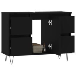 Berkfield Home Bathroom Cabinet Black 80x33x60 cm Engineered Wood - Size: 80 x 33 x 60 cm - thumbnail 3