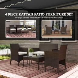 OUTSUNNY 4 Piece Rattan Garden Furniture Sofa Set with Cushions in Brown - thumbnail 4