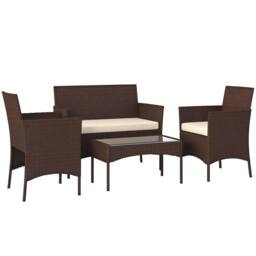 OUTSUNNY 4 Piece Rattan Garden Furniture Sofa Set with Cushions in Brown - thumbnail 2