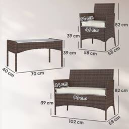 OUTSUNNY 4 Piece Rattan Garden Furniture Sofa Set with Cushions in Brown - thumbnail 3