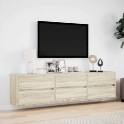 Berkfield Home TV Wall Cabinet with LED Sonoma Oak 180x31x45 cm in Light Oak - Size: 180 x 31 x 45 cm - thumbnail 4