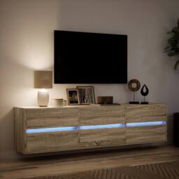 Berkfield Home TV Wall Cabinet with LED Sonoma Oak 180x31x45 cm in Light Oak - Size: 180 x 31 x 45 cm - thumbnail 5