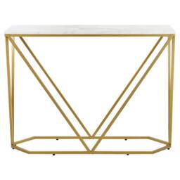 Wyld and Coco Console Table 100 x 30 cm White Marble Effect Top Gold Powder Coat - thumbnail 3