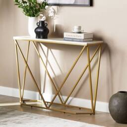 Wyld and Coco Console Table 100 x 30 cm White Marble Effect Top Gold Powder Coat