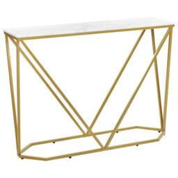 Wyld and Coco Console Table 100 x 30 cm White Marble Effect Top Gold Powder Coat - thumbnail 2
