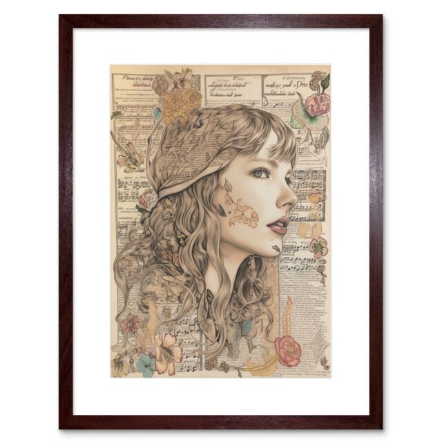 "Artery8 Wall Art Print Upcycled Music Book Page Singer Portrait Artwork Framed 9X7 Inch in Brown - Size: W7"" x H9""" - image 1