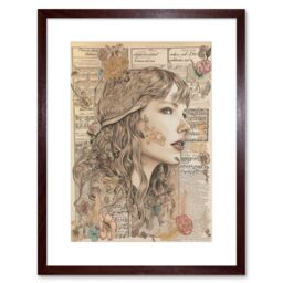 "Artery8 Wall Art Print Upcycled Music Book Page Singer Portrait Artwork Framed 9X7 Inch in Brown - Size: W7"" x H9""" - thumbnail 1