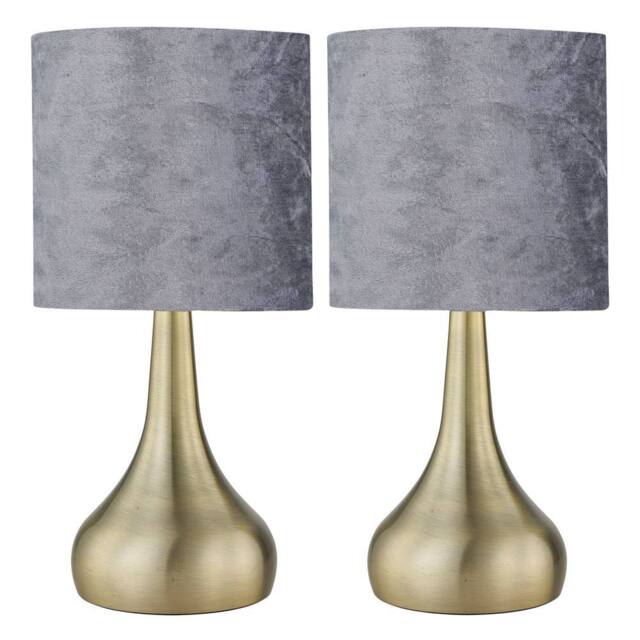 First Choice Lighting Set of 2 Romana - Antique Brass Touch Table Lamps Crushed Velvet Shade in Bronze - image 1