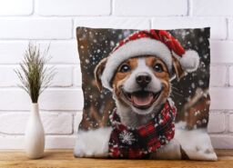 Warren Reed - Designer Snowy Christmas Jack Russell Cushion in Brown - Size: 60 cm x 60 cm - thumbnail 2