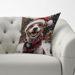 Warren Reed - Designer Snowy Christmas Jack Russell Cushion in Brown - Size: 60 cm x 60 cm - thumbnail 3