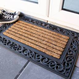 Kukoon Front Door Mat Ornate Iron Style Rubber Dirt Catching Rug in Black - Size: 45 cm x 75 cm