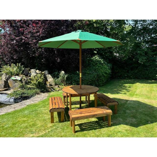 Charles Taylor Knights Eight Seater Garden Furniture Round Table Set- Fully Assembled in Light Brown - image 1
