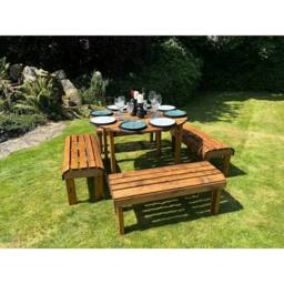 Charles Taylor Knights Eight Seater Garden Furniture Round Table Set- Fully Assembled in Light Brown - thumbnail 5