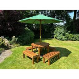 Charles Taylor Knights Eight Seater Garden Furniture Round Table Set- Fully Assembled in Light Brown - thumbnail 2