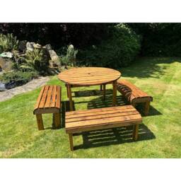 Charles Taylor Knights Eight Seater Garden Furniture Round Table Set- Fully Assembled in Light Brown - thumbnail 3