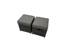 Fimous 8 Seater Patio Dining Corner Sofa Sets with 2 Small Footstools in Dark Grey - thumbnail 5