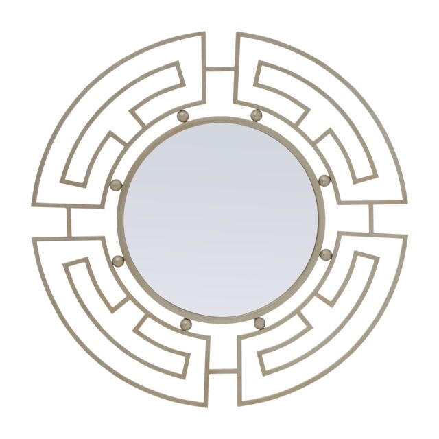 Orsina Silver Round Wall Mirror with Geometric Metal Frame, Fusion Style Statement Mirror for Living Room or Hallway - image 1