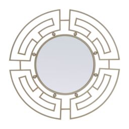 Orsina Silver Round Wall Mirror with Geometric Metal Frame, Fusion Style Statement Mirror for Living Room or Hallway - thumbnail 1