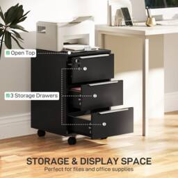 HOMCOM Modern 3-Drawer Locking File Cabinet Mobile Filing Cabinet in Black - thumbnail 4