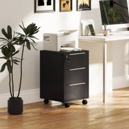 HOMCOM Modern 3-Drawer Locking File Cabinet Mobile Filing Cabinet in Black