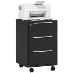 HOMCOM Modern 3-Drawer Locking File Cabinet Mobile Filing Cabinet in Black - thumbnail 2