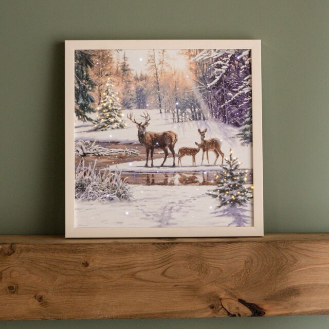 Samuel Alexander 40cm Battery Operated Light up Family of Deers Christmas Canvas with LEDs in White - image 1