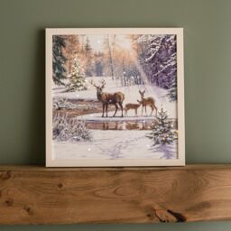 Samuel Alexander 40cm Battery Operated Light up Family of Deers Christmas Canvas with LEDs in White - thumbnail 1