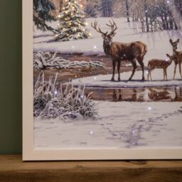 Samuel Alexander 40cm Battery Operated Light up Family of Deers Christmas Canvas with LEDs in White - thumbnail 5
