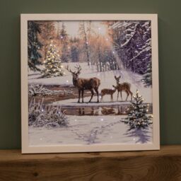 Samuel Alexander 40cm Battery Operated Light up Family of Deers Christmas Canvas with LEDs in White - thumbnail 4