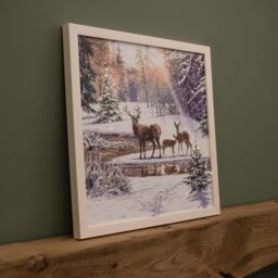 Samuel Alexander 40cm Battery Operated Light up Family of Deers Christmas Canvas with LEDs in White - thumbnail 3