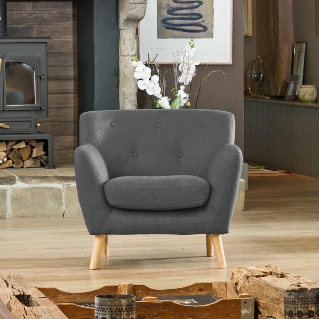 Artemis Home Lynwood 86cm Wide Scandi Style Hessian Fabric Armchair in Dark Grey