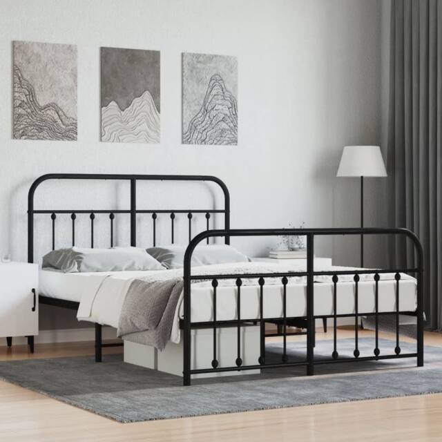 Berkfield Home Metal Bed Frame with Headboard & Footboard Black 135x190 cm Double - image 1
