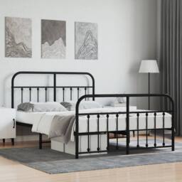 Berkfield Home Metal Bed Frame with Headboard & Footboard Black 135x190 cm Double - thumbnail 1