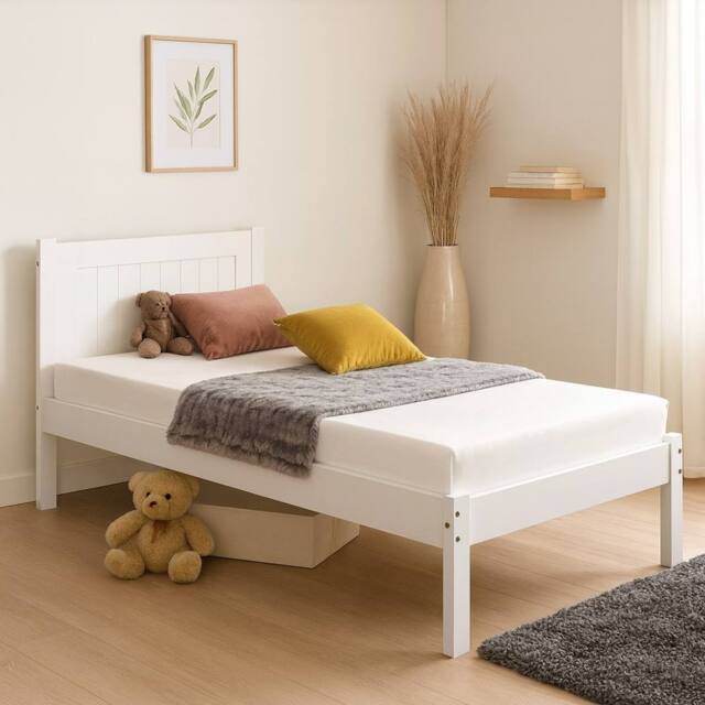 Amani White Wooden Bed Frame Clifton Style with Slatted Headboard - Size: Single - image 1