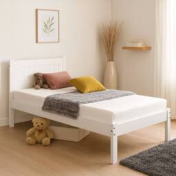 Amani White Wooden Bed Frame Clifton Style with Slatted Headboard - Size: Single - thumbnail 1