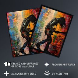 Artery8 Grunge Rock Music Guitarist Colourful Portrait Framed Art Print - Size: A4 - thumbnail 2
