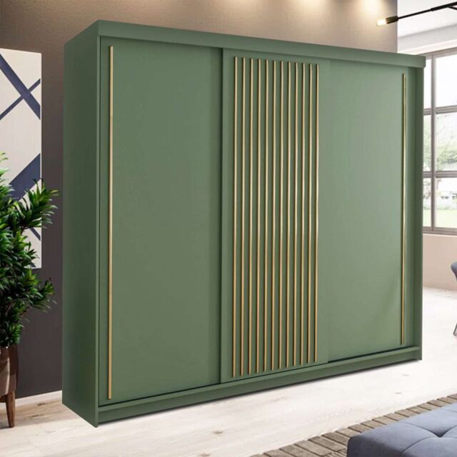 Sliding Wardrobes 4U Modern Wardrobe Double Sliding Wardrobe W 250cm x H 217cm x D 62cm in Green - image 1