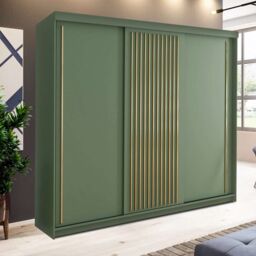 Sliding Wardrobes 4U Modern Wardrobe Double Sliding Wardrobe W 250cm x H 217cm x D 62cm in Green - thumbnail 1