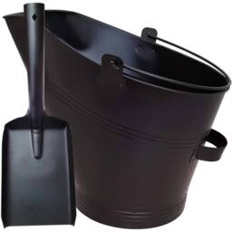 Nordara Steel Fireside Coal Bucket With Shovel Set Ash Storage Holder in Black
