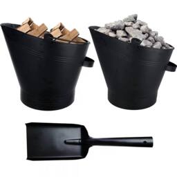 Nordara Steel Fireside Coal Bucket With Shovel Set Ash Storage Holder in Black - thumbnail 6