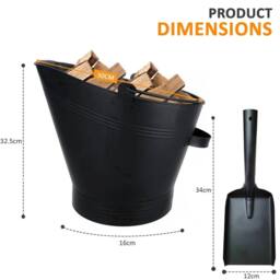 Nordara Steel Fireside Coal Bucket With Shovel Set Ash Storage Holder in Black - thumbnail 2