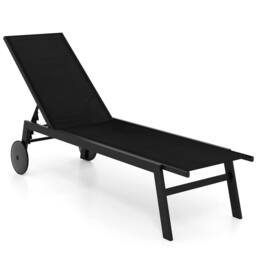 Costway Patio Sun Lounger Chair w/Wheels 6-position Adjustable Garden Recliner in Black - thumbnail 2