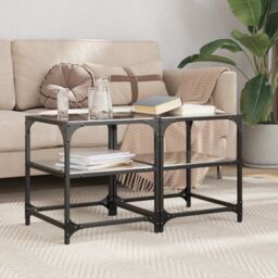 Berkfield Home Coffee Tables with Black Glass Top 2 pcs 40x40x45 cm Steel - Size: 40 x 40 x 45 cm - thumbnail 1