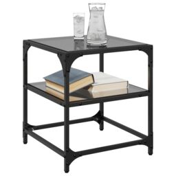 Berkfield Home Coffee Tables with Black Glass Top 2 pcs 40x40x45 cm Steel - Size: 40 x 40 x 45 cm - thumbnail 3