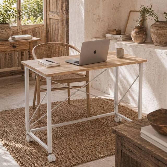 Wyld Haus Yokare 80cm Oak Tone & White Folding Desk on Wheels - image 1