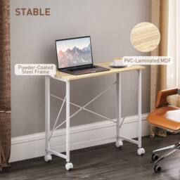 Wyld Haus Yokare 80cm Oak Tone & White Folding Desk on Wheels - thumbnail 6