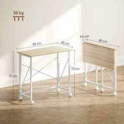 Wyld Haus Yokare 80cm Oak Tone & White Folding Desk on Wheels - thumbnail 3